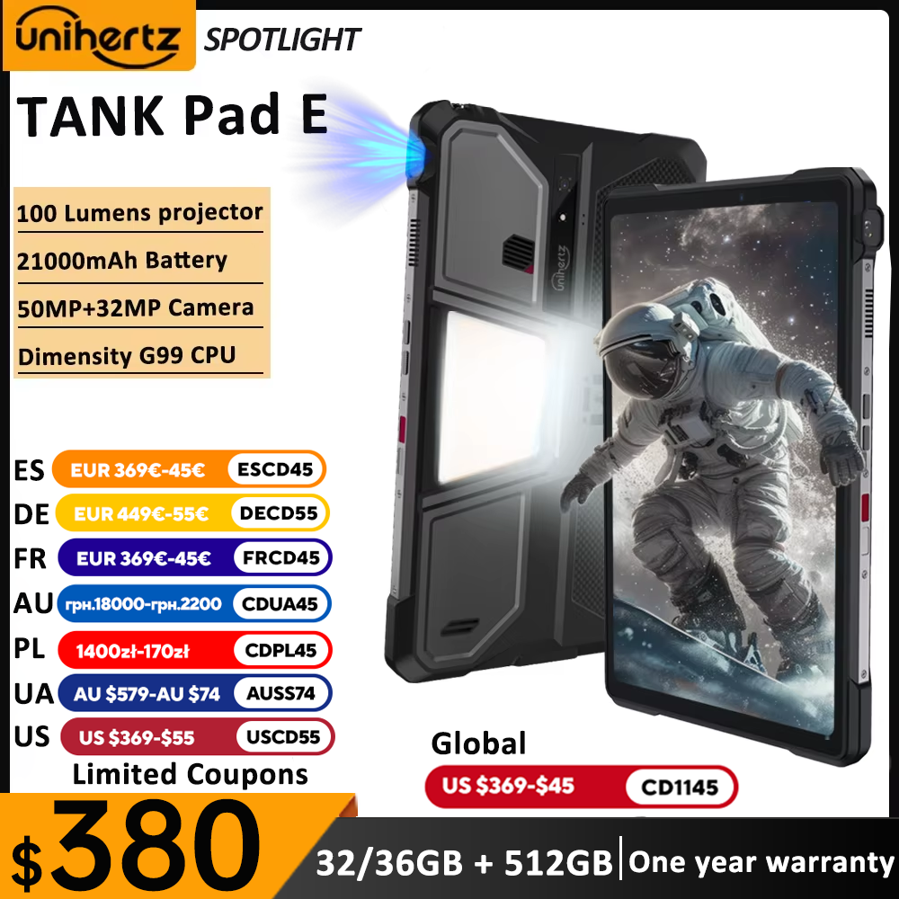 Unihertz 8849 TANK PAD E Rugged Tablet with Projector Android 21000mAh 120Hz 50MP Camera 24GB 512GB 66W 10.95 inch Phone Tablet