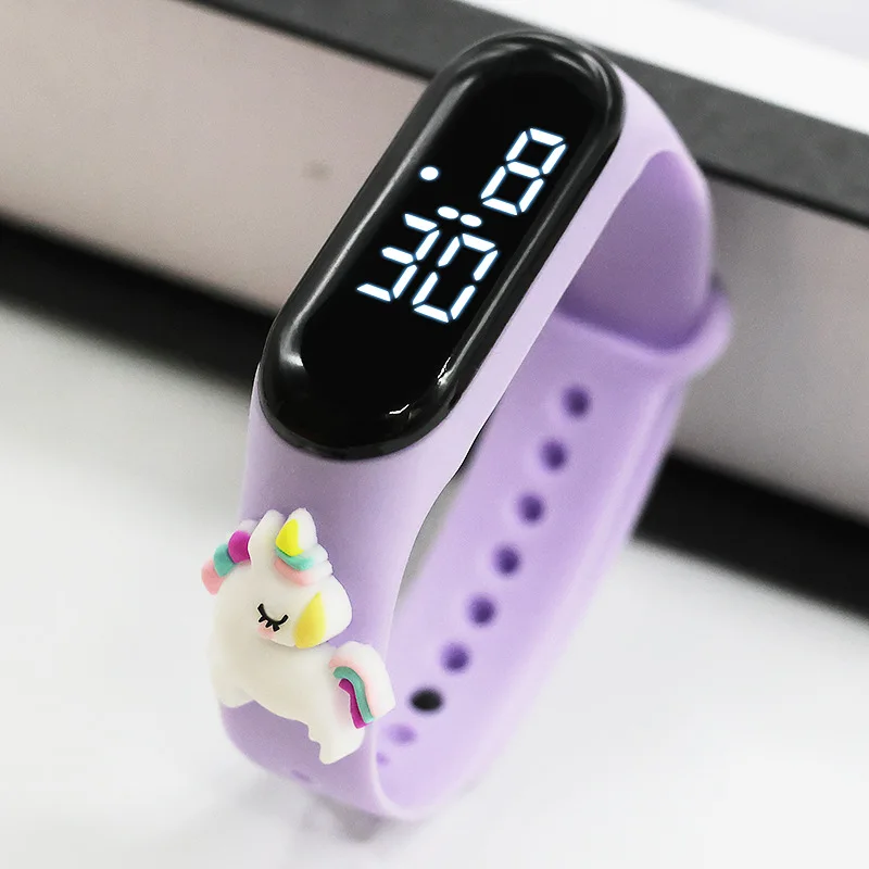 Bonito arco-íris unicórnio crianças relógios para meninas pulseira led 3d dinossauro crianças relógio menino luminoso relógio digital à prova dwaterproof água ninos