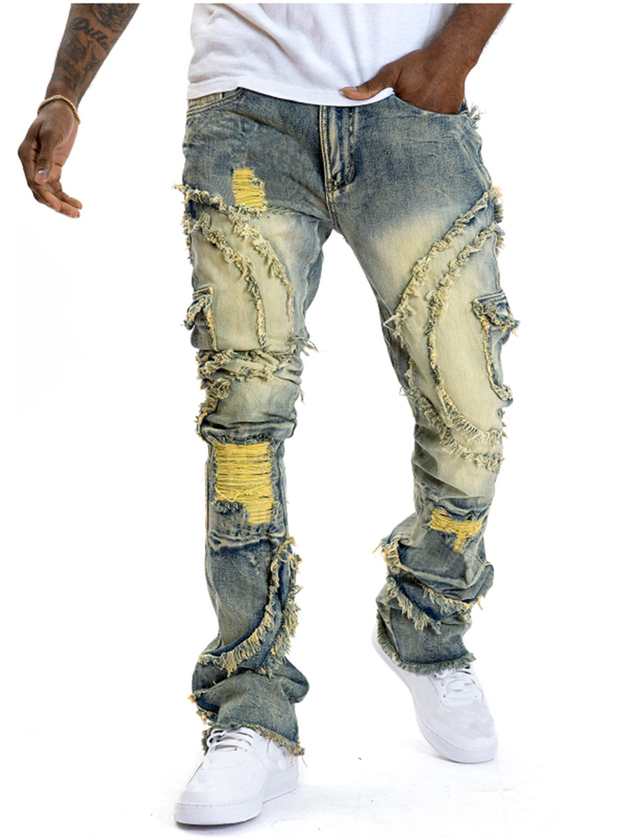 Männer Frühling Herbst Casual Denim Hosen Zerrissene Multi Taschen Slim Fit Jeans Hosen für Streetwear Punk Trendy Mode Retro