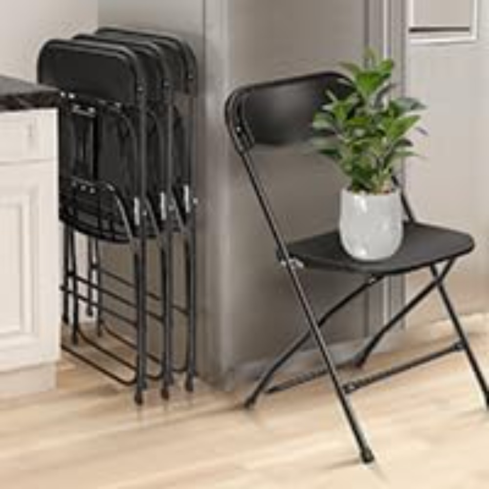 Juego de 6 sillas de jardín plegables apilables de metal y plástico 158kg negro