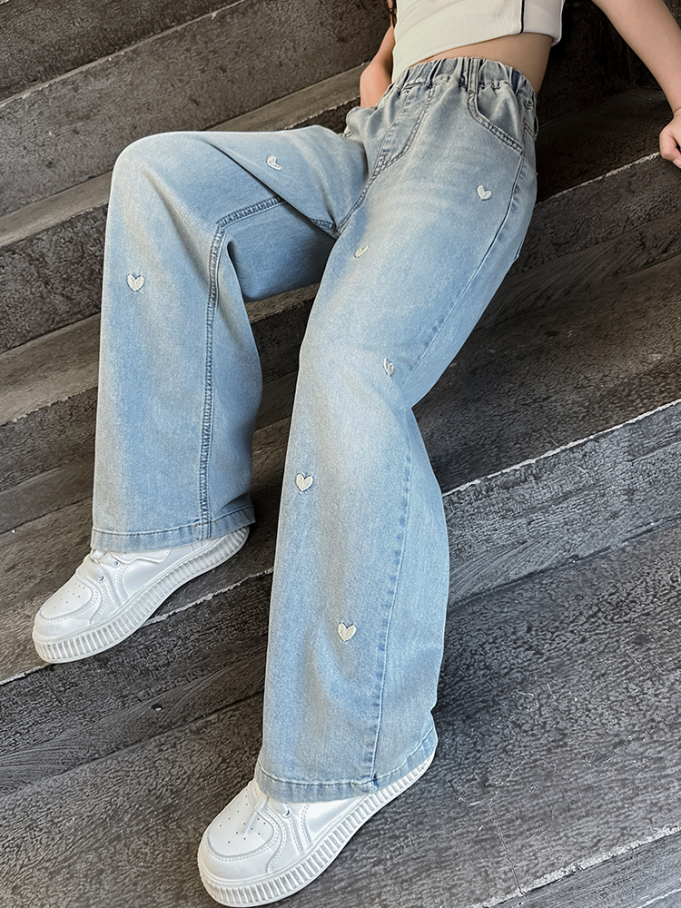 Jean Décontracté à Jambes Larges pour Fille de 4 à 10 Ans, Pantalon d'Été à la Mode pour Lycée