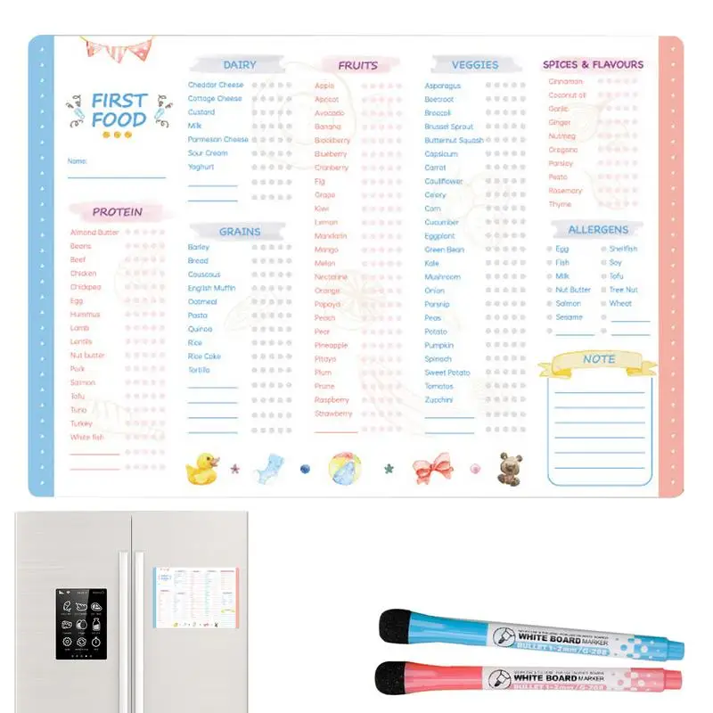 Baby First Foods Checklist Magnetic Repeatable Baby Feeding Tracker Weaning Essential Reusable Toddler Food Chart Fridge Magnet