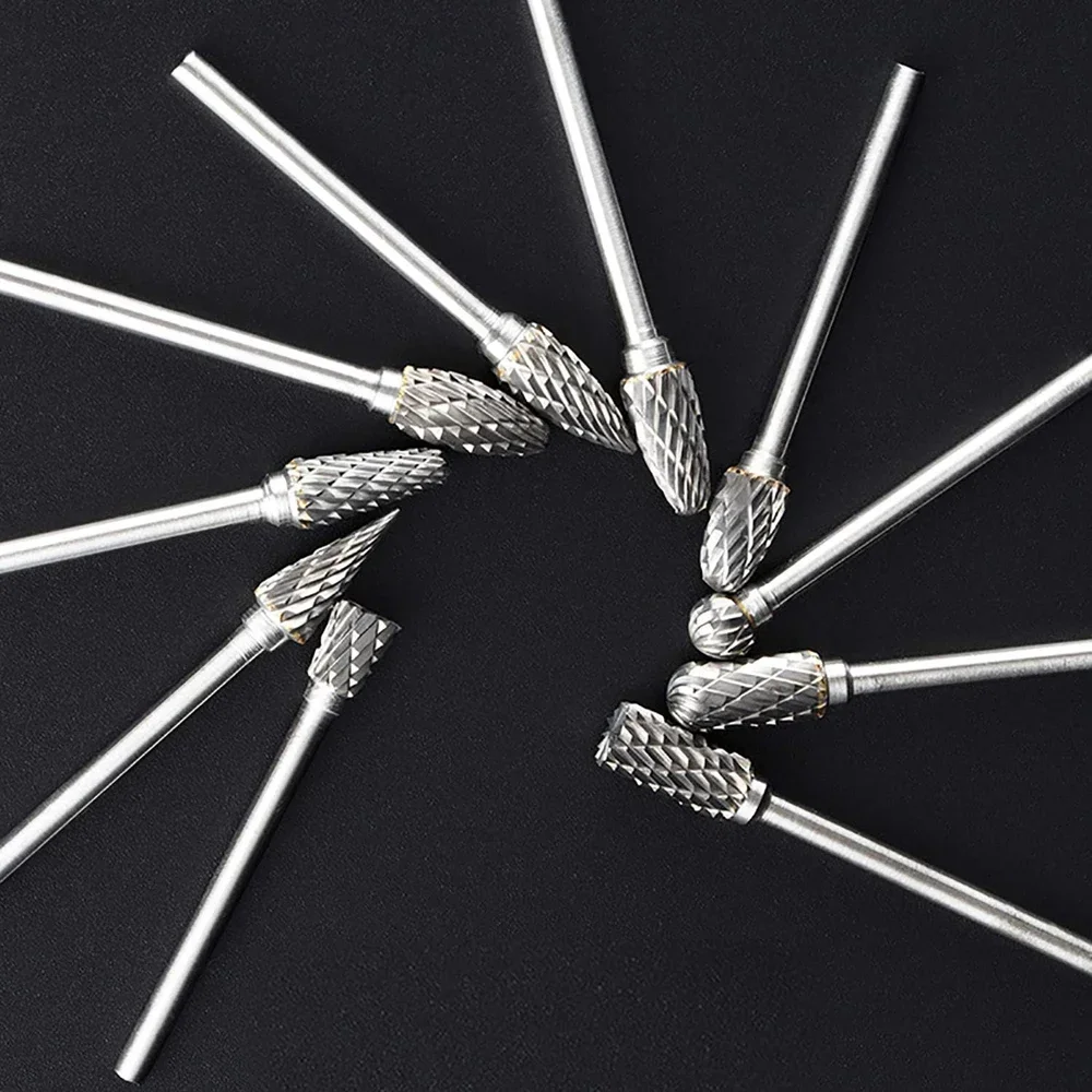 10PCS Carbide Burr Set Compatible with Dremel 1/8" Shank Die Grinder Rotary Tool Rasp Bits Wood Metal Carving Electric Grinding