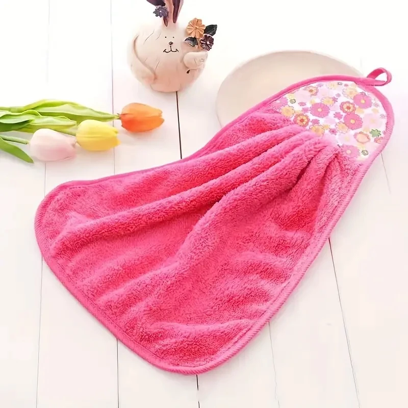 Asciugamano con punta delle dita in pile corallo da 3 pezzi, asciugamano sospeso per pulire le mani, panni per lavare i piatti domestici per il bagno, forniture per il bagno