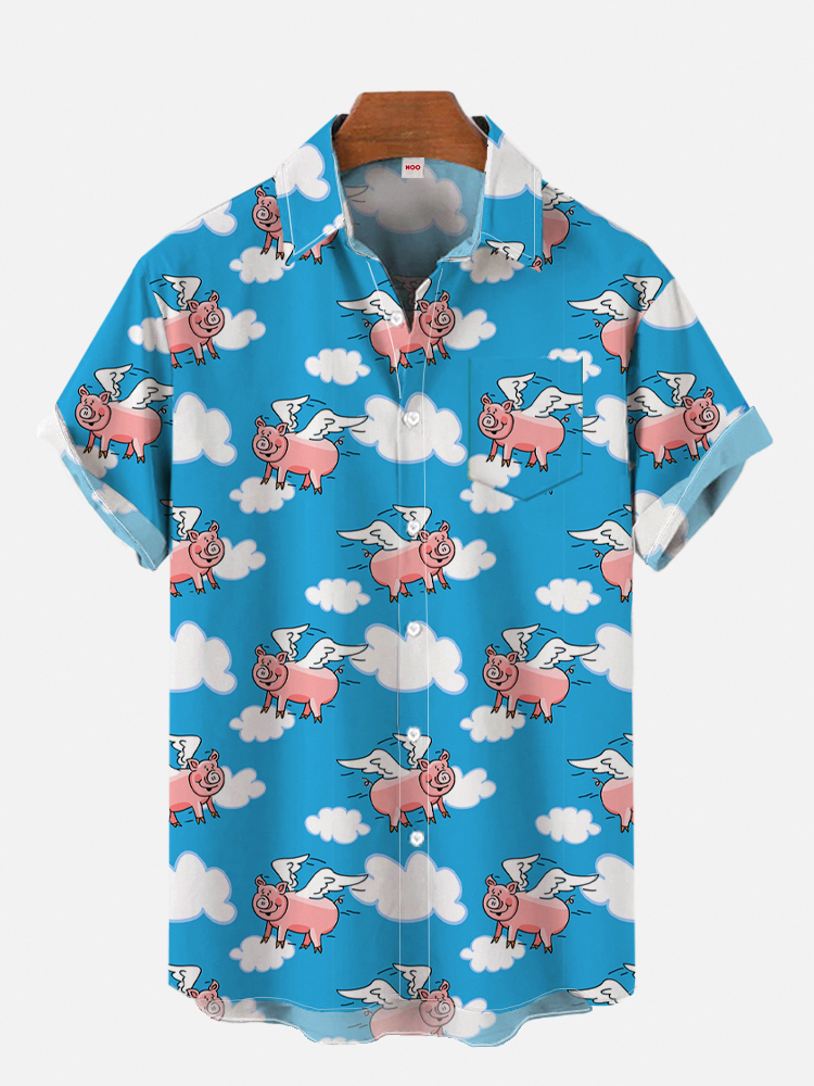 Men's Summer New 3D Printed Cartoon Small Pattern Hawaiian Shirt Casual Printed Floral Short Sleeve Hawaiian Tropical Tops