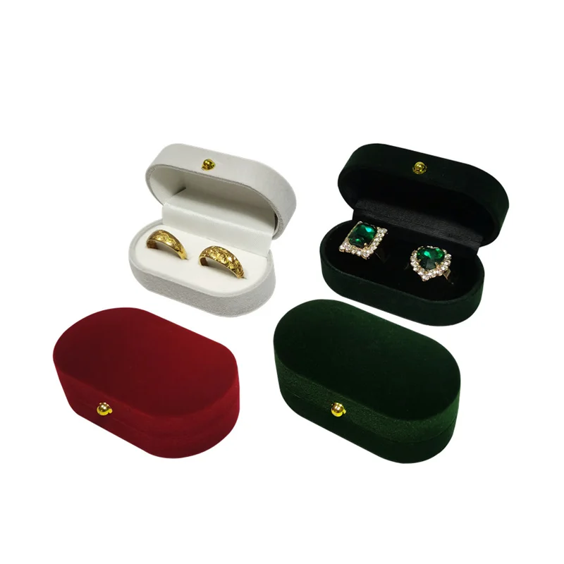 Round Corner Gold Button Flocking Jewelry Box Romantic Couple Anniversary Proposal Ring Packing Box Ring Jewelry Storage Box