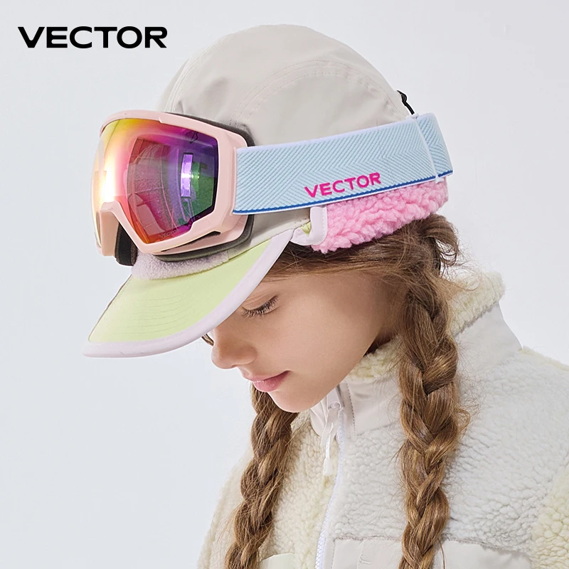 Детские лыжные очки VECTOR, оправа с принтом и ремешком для мальчиков и девочек, сменные магнитные линзы, солнцезащитные очки UV400, противотуманные зимние очки