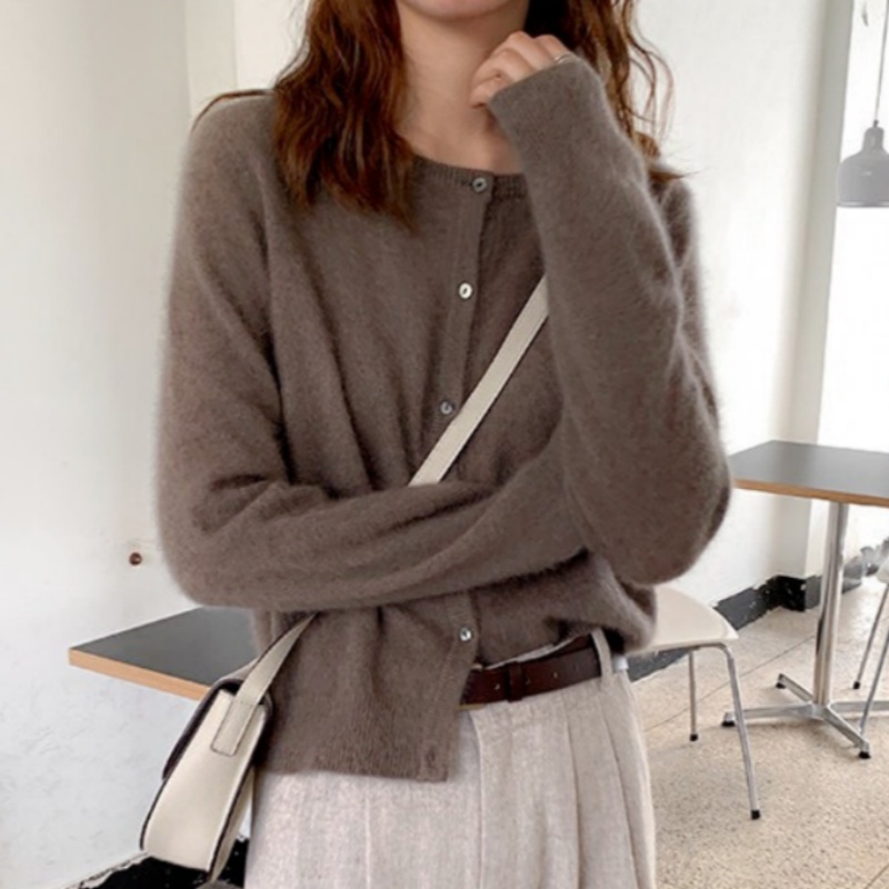 Elegante roxo o pescoço feminino cardigan de malha topos inverno outono manga longa moda casual camisola de manga longa