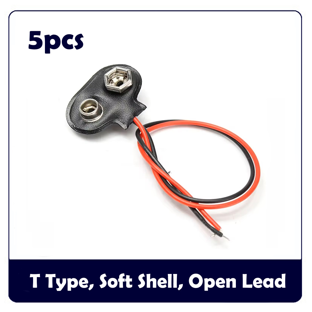 5 Stück 9 V Batterie-Clips Snap I/T-Kopf 15 cm Anschlusskabel oder 5521 DC-Typ