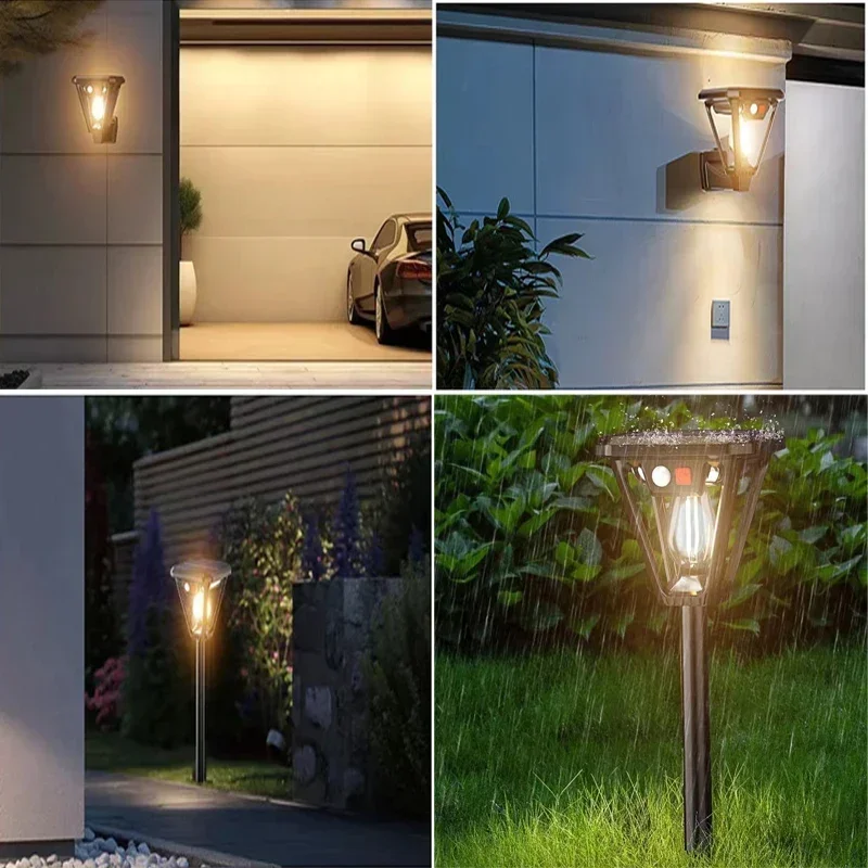 Lámparas de pared solares para acampar al aire libre 2 en 1, lámparas de césped, lámpara de pie, lámparas de inducción LED, lámparas de paisaje de jardín, lámpara decorativa de tungsteno