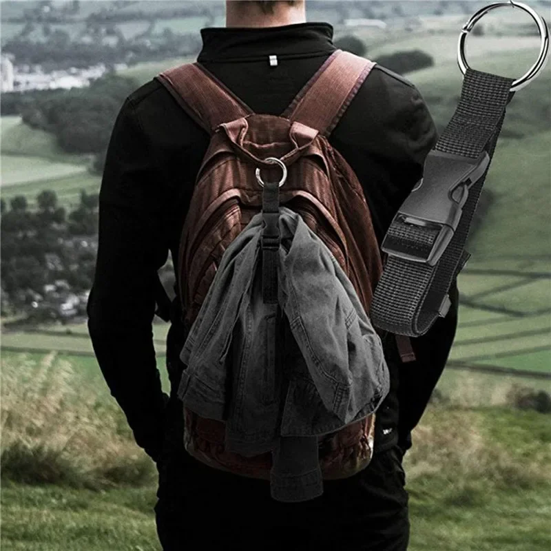 Bolsa colgante para maleta de nailon negro portátil para viajes de vacaciones con correa de hebilla para senderismo de aleación de Zinc con correa de gancho externo