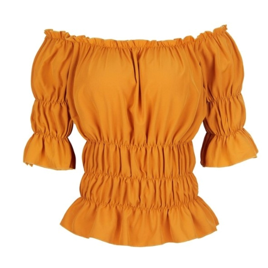 ผู้หญิงยุคกลาง Renaissance Pirate Corset เสื้อปิดไหล่เอวยางยืด Steampunk เสื้อแขนสั้น