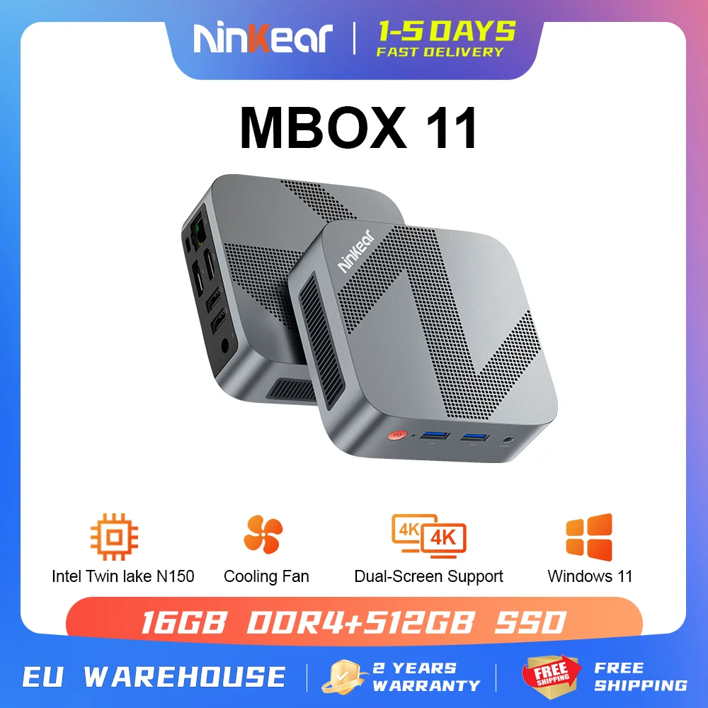 Ninkear Mini-PC MBOX 11 Intel N150 16 GB DDR4 + 512 GB SSD Bis zu 3,6 GHz Unterstützt Windows11/Linux OS 4K und 2 Displays Computer