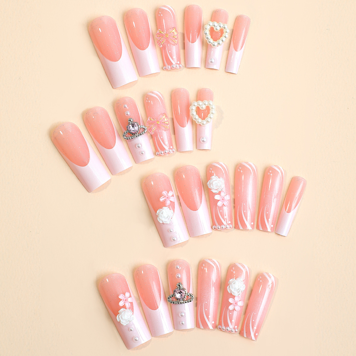 24PCS หนึ่งกล่องยุโรปและสไตล์อเมริกันขยายสวมใส่ภาษาฝรั่งเศสคําน้ําท่อเจาะเล็บผีเสื้อเพิร์ลเล็บ Patch เล็บ DIY