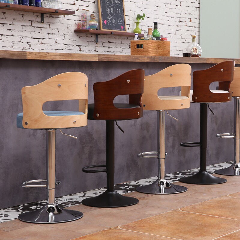 OMGD Solid Wood Bar Chair Modern Simple Bar Chair Lift Rotating Home Backrest High Stool Beauty Stool Swivel Chair