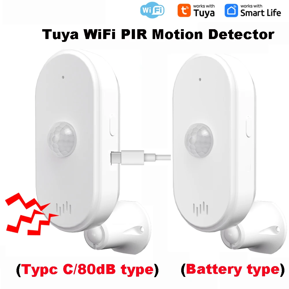 Tuya WiFi Sensor de Movimento PIR, Casa Inteligente, Detector Infravermelho do Corpo Humano, Vida Inteligente, Bateria AAA, Tipo C, PIR ou AAA