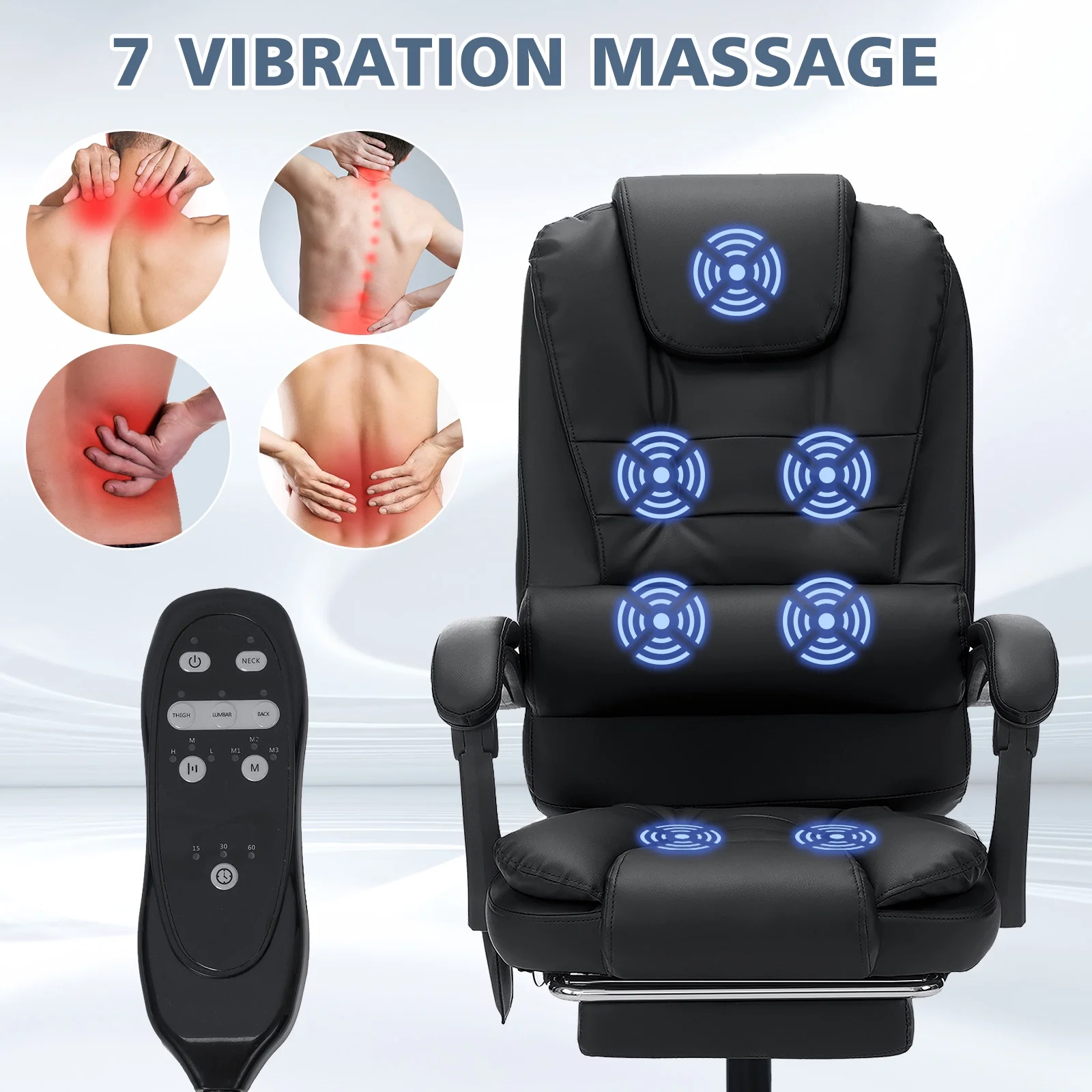 Executive Office Chair Massage High Back Leather Office Chair with Footrest Reclining Computer Desk Chair Lumbar Back Support