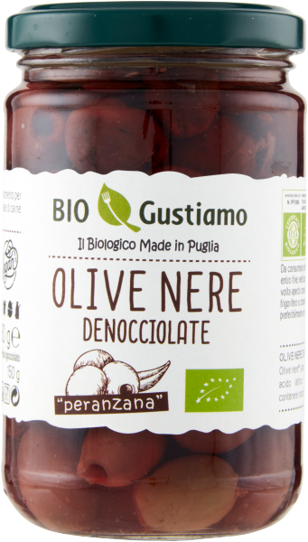 Schwarze Oliven gesteinigt Olive nere Denocciolat Peranzana 280g - Bio Gustiamo