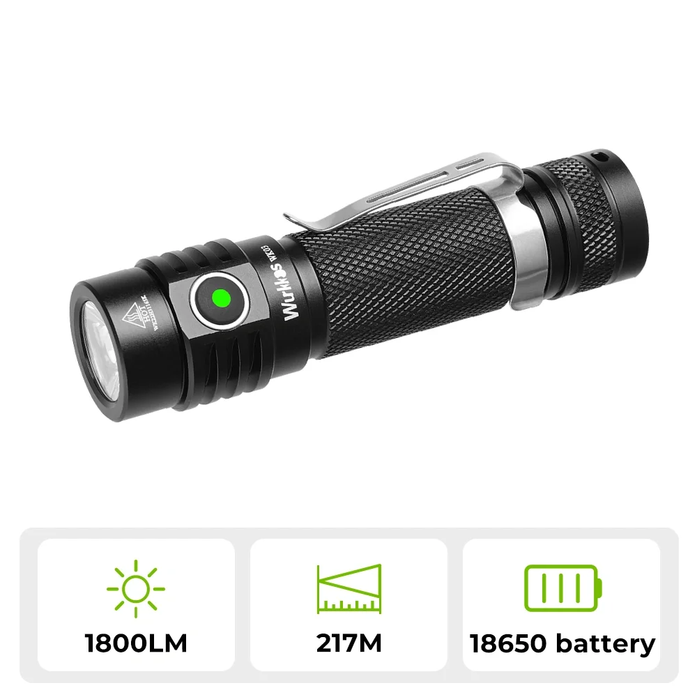 Wurkkos WK03 Đèn Pin LED 18650 Đèn Pin 1800LM ATR Luminus SST40 Sạc USB C Đèn IP68 Chống Thấm Nước Cho Đi Bộ Đường Dài Cắm Trại