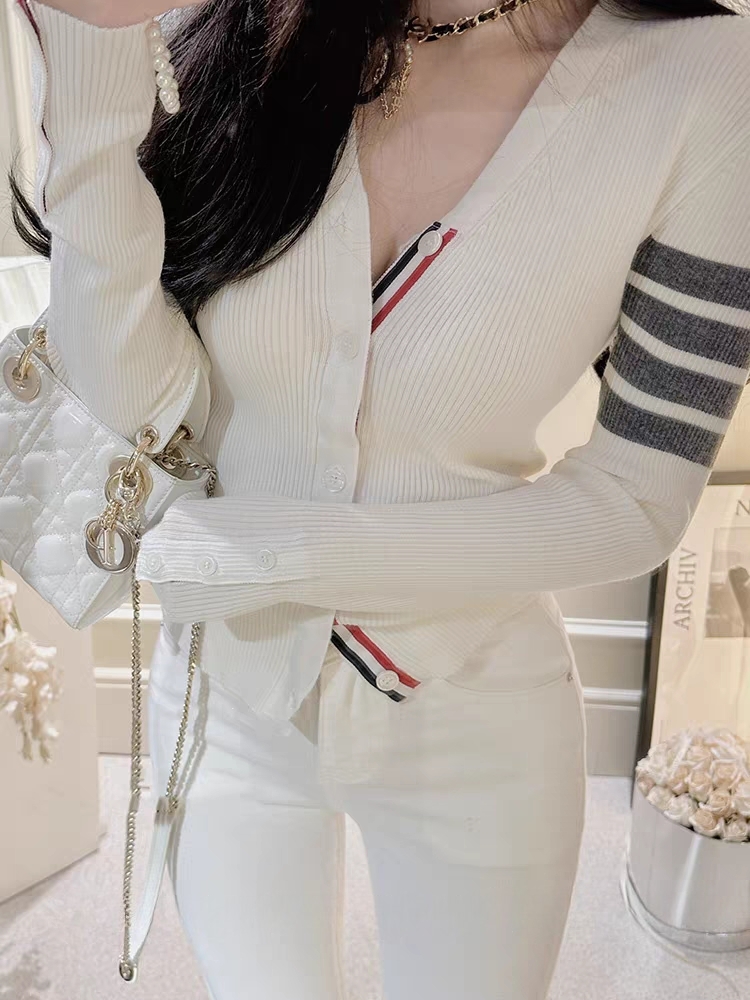 Cardigan F de Tricô Curto Sem Mangas com Decote em V Estilo Casual E Ajuste Slim Manga Longa para Primavera Outono