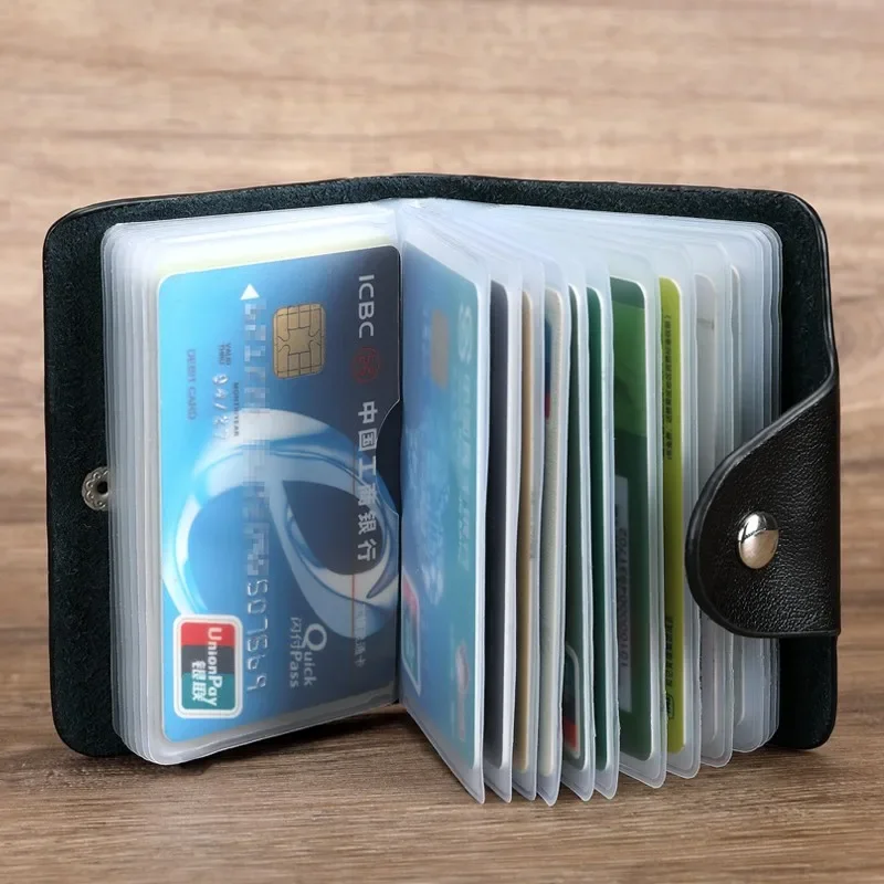 Tarjetero de visita antirrobo para mujer, tarjetero de identificación a la moda, 24 tarjetas, funda de bolsillo de cuero PU delgada, monedero