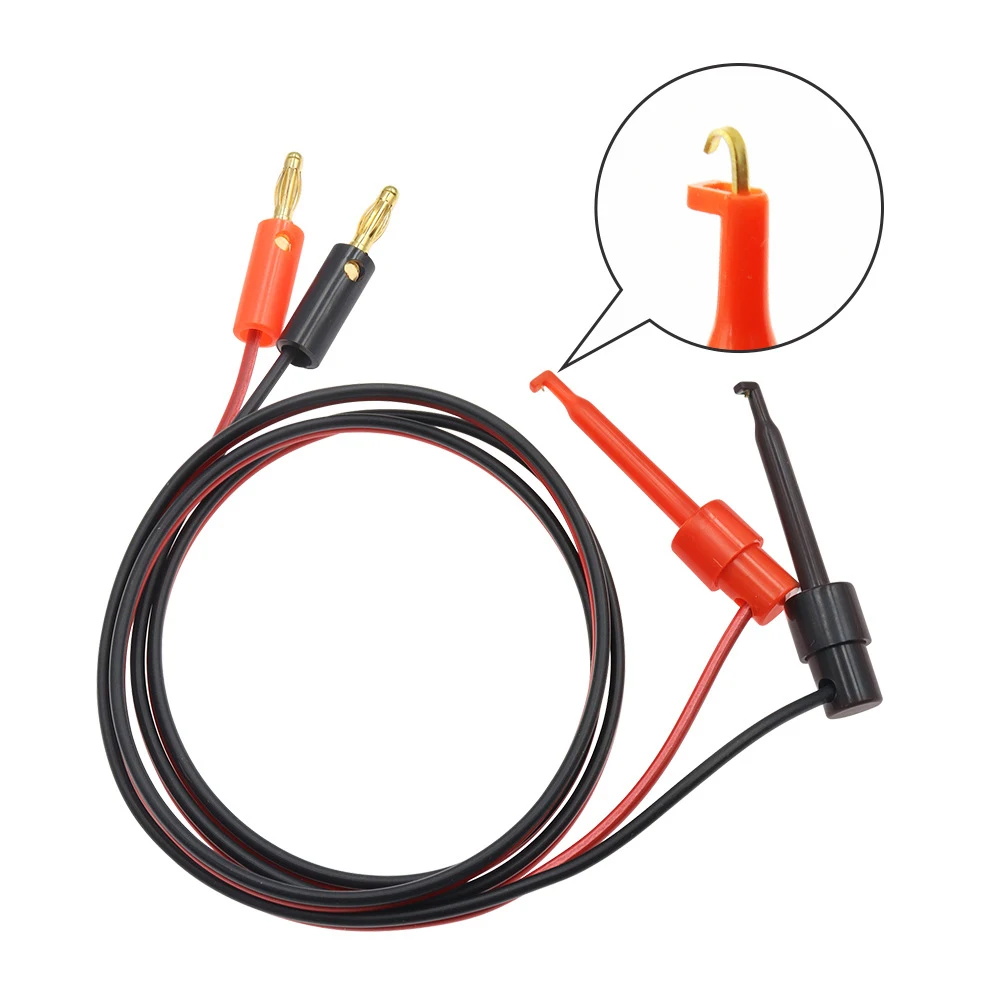 1 paio 1M 4mm Spina a banana per cavo di prova con clip per gancio elettrico Placcato in oro per puntali multimetro Connettore cavo rosso Nero Banana