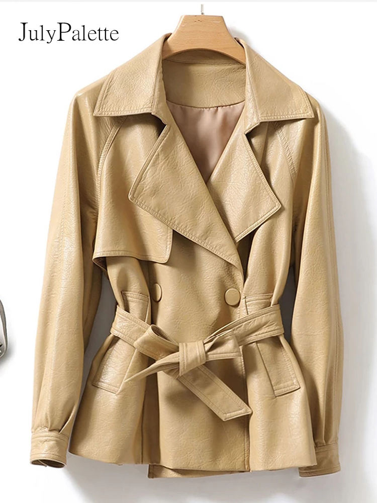 Julypalette-女性用シープスキンレザージャケット、ラペルコート、レースアップ、スリムウエスト、アウター、シックな女性、スプリット、M-2XL