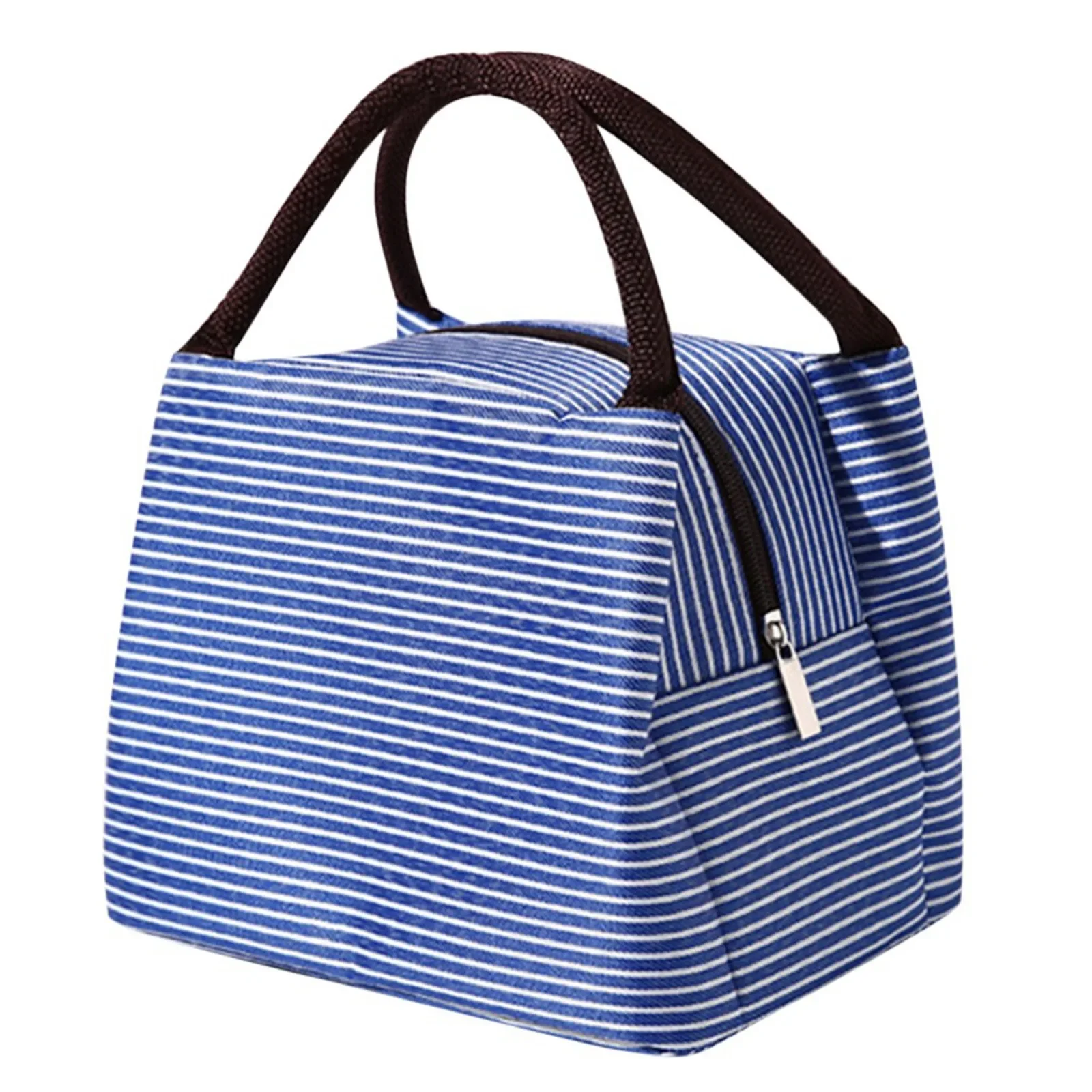 Bolsa de almuerzo cuadrada portátil multicolor, lavable, a rayas, reutilizable, con aislamiento de pelusa, bolsa Bento