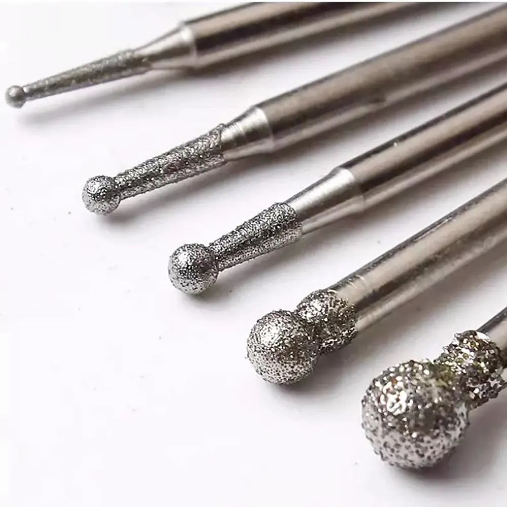 0.5mm-8mm Diamond Round Burring Sanding Drill Bit Grinding Head 2.35mm Shank Carve Precision Carving Tool Electric Grinder Parts