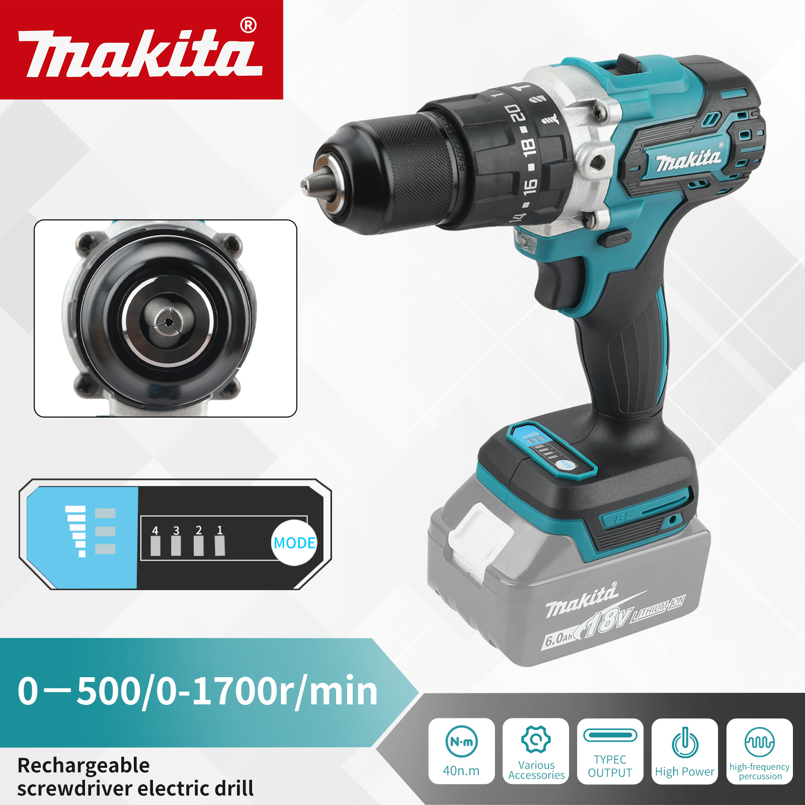 DDF487 Makita 13mm Cordless Driver Drill 18V LXT Brushless Motor Electric Screwdriver Power Tool Suitable for 18V Battery