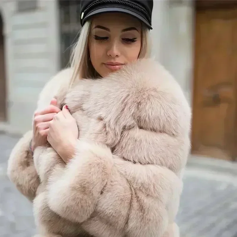 NEUER Langarm-Kunstpelzmantel 2025, Winter-Damenmode, dicker warmer Fuzzy-Mantel, Oberbekleidung, weiblich, grau/schwarz, Kunstpelzjacke