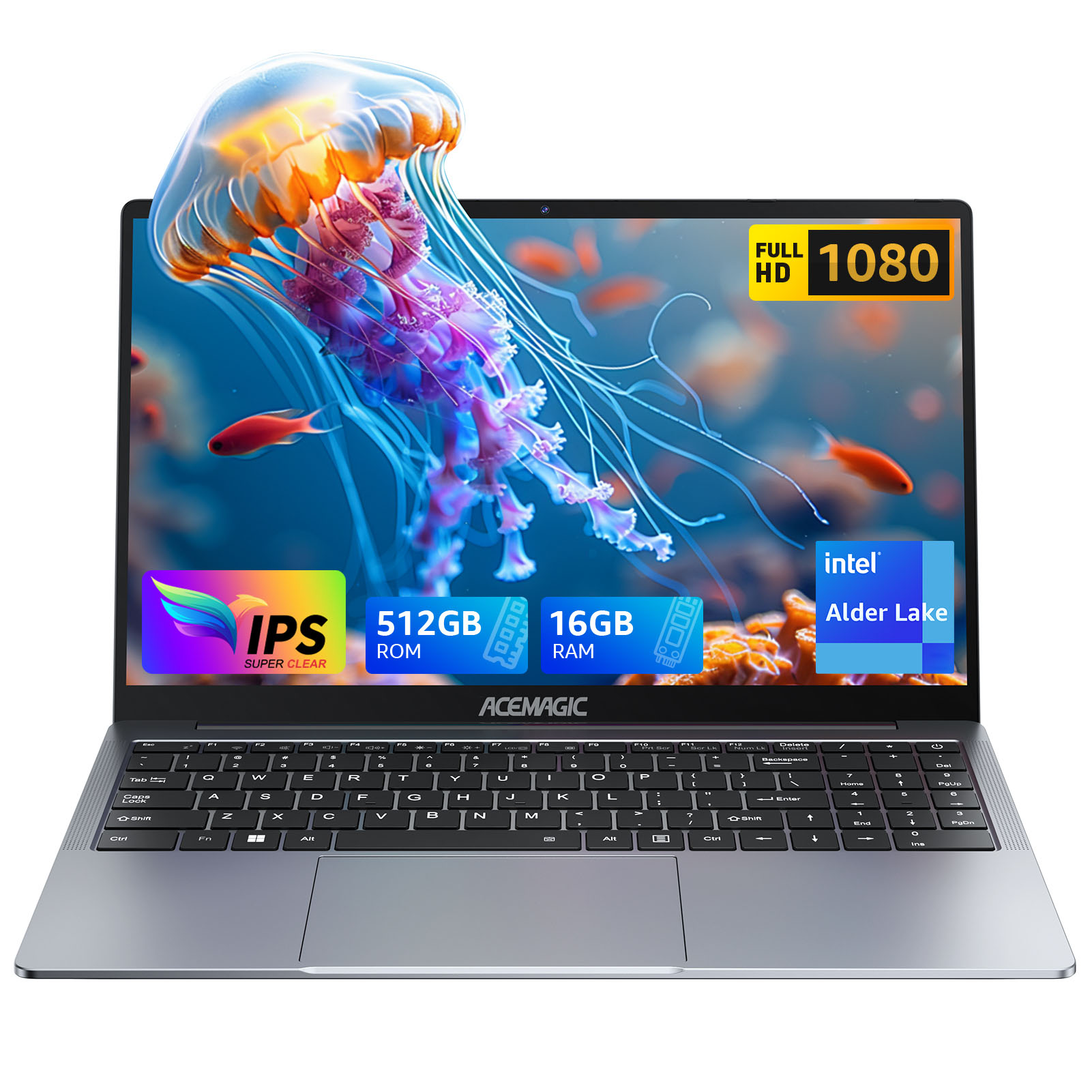 ACEMAGIC Laptop 16 inch FHD Laptop Intel Alder Lake N97 16 GB RAM 512 GB SSD Windows 11 Pro Notebook 180 °   Flipcomputer Wifi6 BT5.2