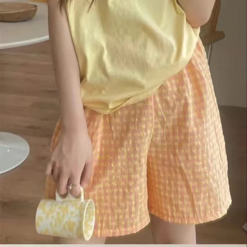 Pyjama en coton pour femmes, bas doux, imprimé à carreaux, ample, nouvelle collection été 2024