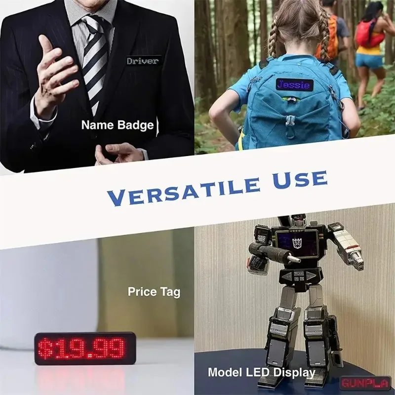 Recarregável bluetooth digital led crachá insígnias diy programável rolagem placa de mensagem mini display led etiqueta nome led