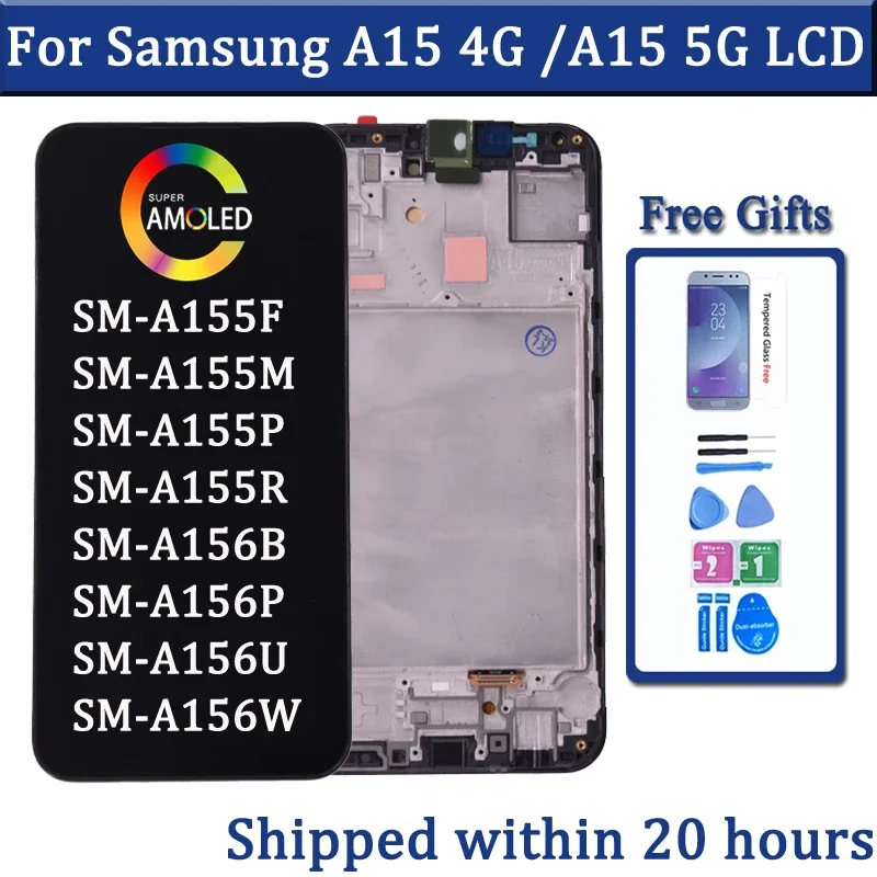 AMOLED для Samsung A15 4G SM-A155F ЖК-дисплей с цифровым преобразователем сенсорного экрана в сборе для Samsung A15 5G A156 SM-A156B ЖК-дисплей