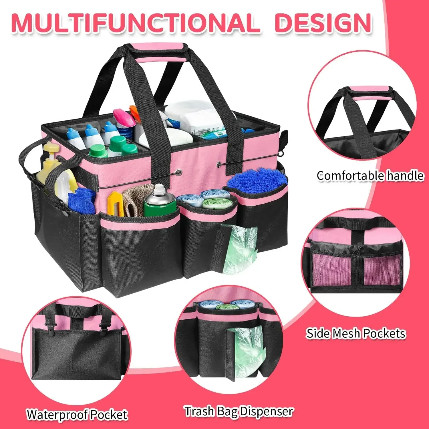 Sac à outils multifonctionnel, sac de rangement pour outils de nettoyage, sacs de rangement en tissu Oxford de grande capacité, imperméables et résistants à l'usure