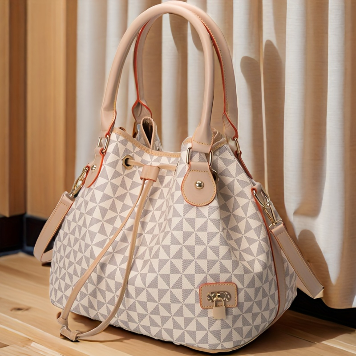 Bolso tipo cubo con estampado elegante, bolso cruzado, bolso con cordón