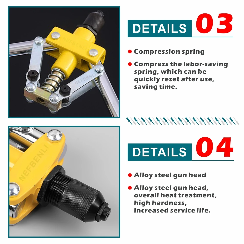 Rivet Gun เครื่องใช้ในครัวเรือน Riveter คู่ DIY เครื่องมือระดับมืออาชีพที่จับคู่ประหยัดแรงงานดึงตาบอด Rivet Gun