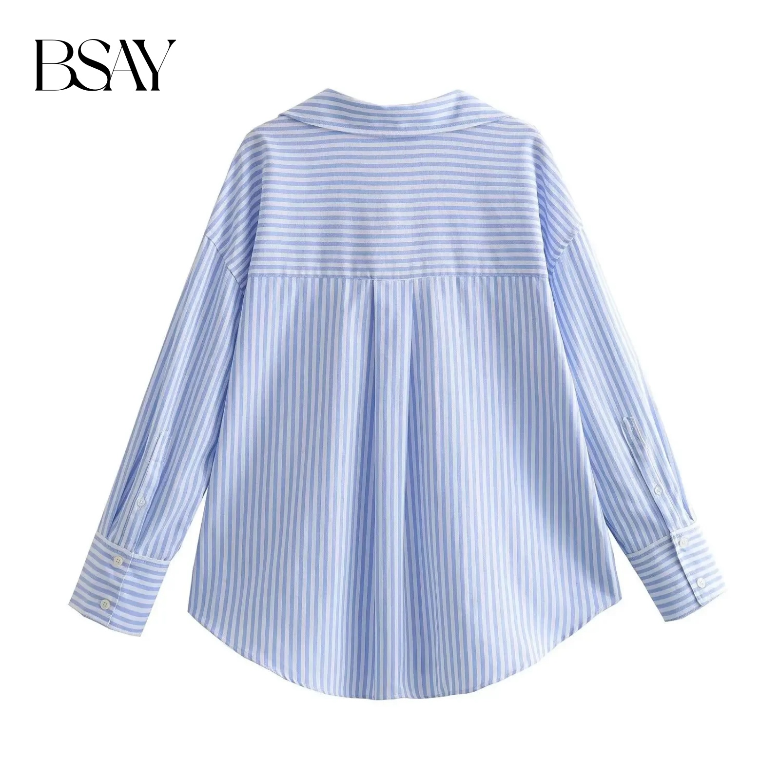 BSAY Frauen Mode Langarm einreiher Revers Baumwolle Oxford Bluse Straße Kleidung Hemd Chic Damen Crop Tops Mujer