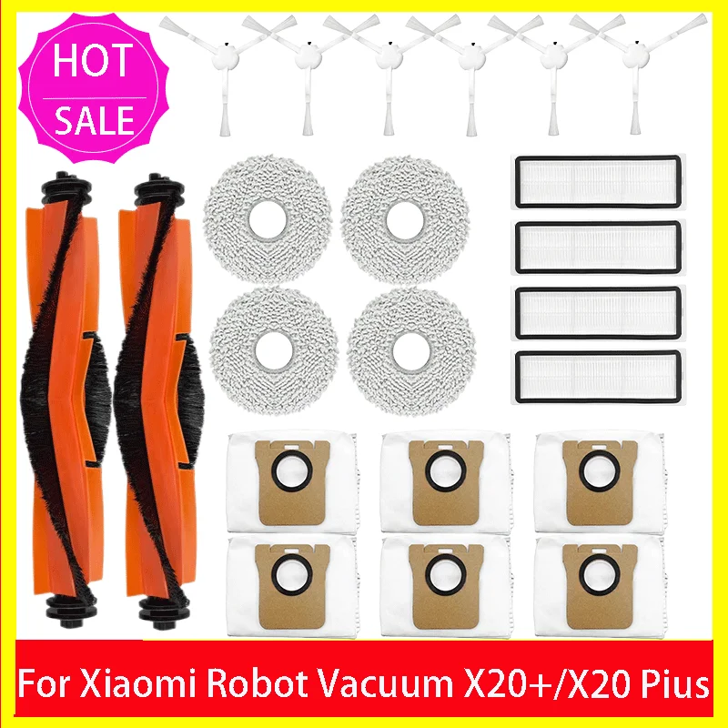Piezas de repuesto para Robot aspirador Xiaomi X20 + / X20 Plus, accesorios, cepillo lateral de rodillo principal, filtro Hepa, paño de mopa, bolsa para polvo