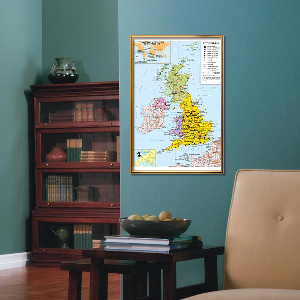 42*59Cm Vương Quốc Tuyến Giao Thông Bản Đồ Bản Đồ Chính Trị Trong Tiếng Pháp Tường Poster Tranh Canvas Đồ Dùng Học Tập trang Trí Nhà Cửa