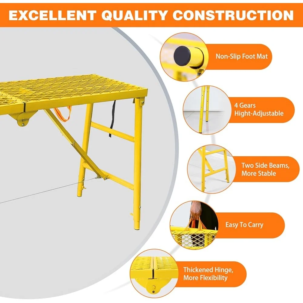 Adjustable Ladder Work Platform Folding Steel Scaffolding Telescopic 770lbs Capacity Portable Anti-Slip Stairs Scaffold Solution