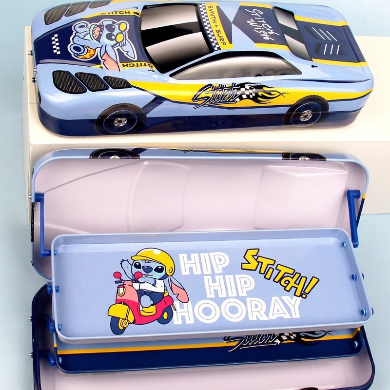 Disney Stitch Pixar Cars ดินสอเด็กกล่องเครื่องเขียนขนาดใหญ่ความจุ Mcqueen รถสามมิติกล่องของขวัญอนุบาล