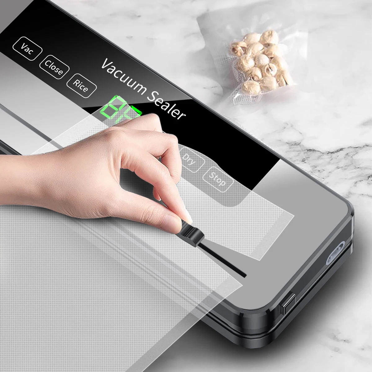 Electric Vacuum Sealer Dry/Wet Food Sealed Packaging Kitchen Food Storage Seal UV Sterilization Built-in Cutter Knife