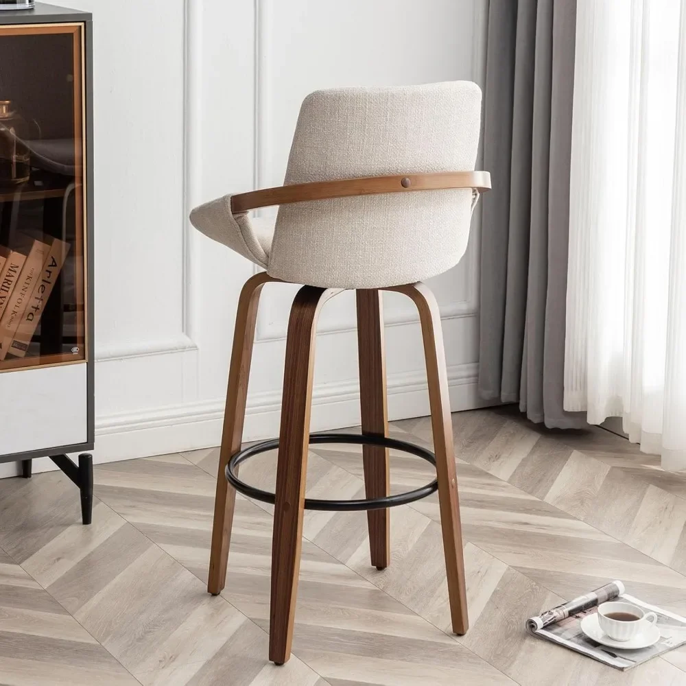 25.6"Bar Height Barstools Set of 2,Mid Century Modern Retro Bar Chairs Upholstered and Walnut Wood Frame