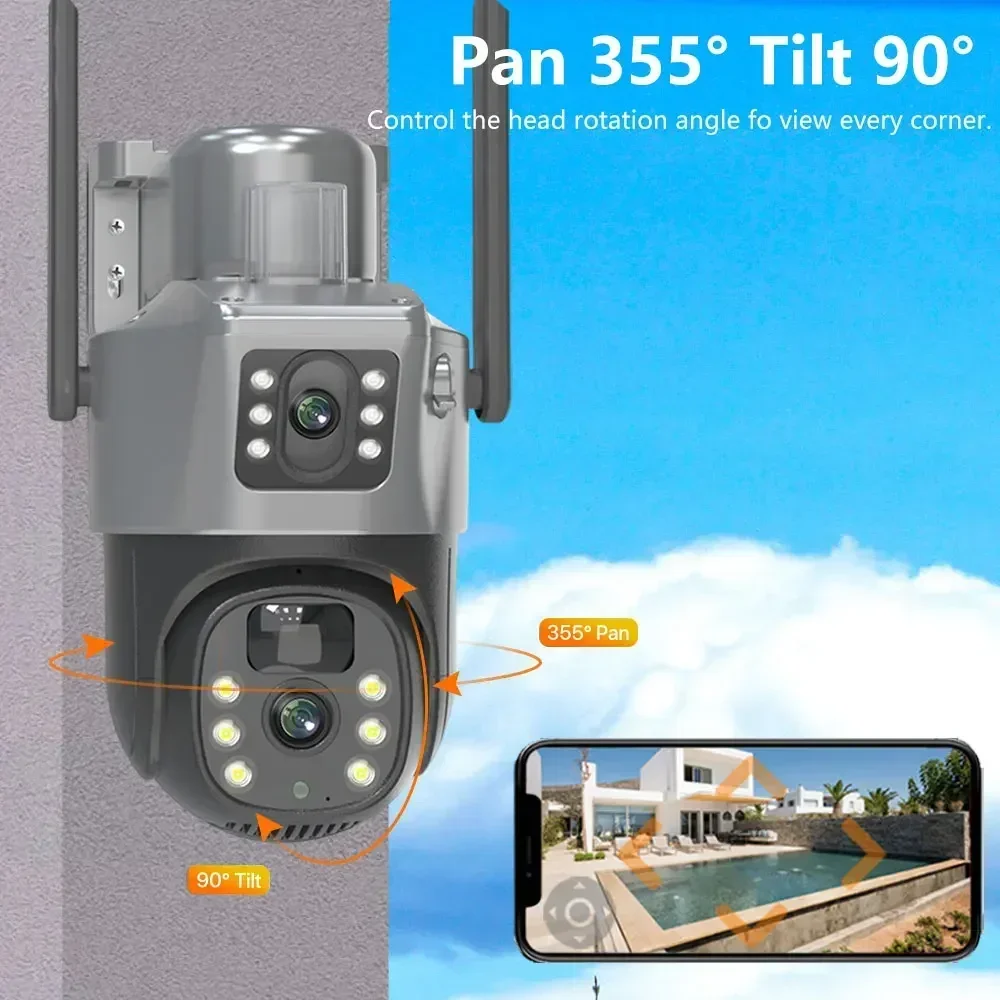 Telecamera solare PTZ a doppio obiettivo 4K 8MP Doppio schermo PIR Monitoraggio umano Telecamera IP di sorveglianza CTV di sicurezza WIFI esterna