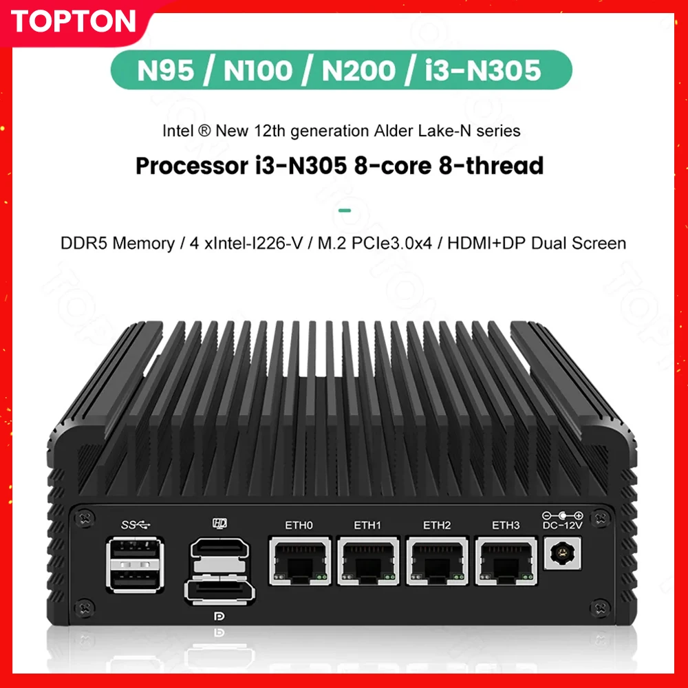 12. Generation Intel i3 N305 N355 Firewall PC Soft Router N100 N150 DDR5 4800 MHz 4xi226-V 2,5 G LAN Lüfterloser Mini-PC Proxmox Host-Server