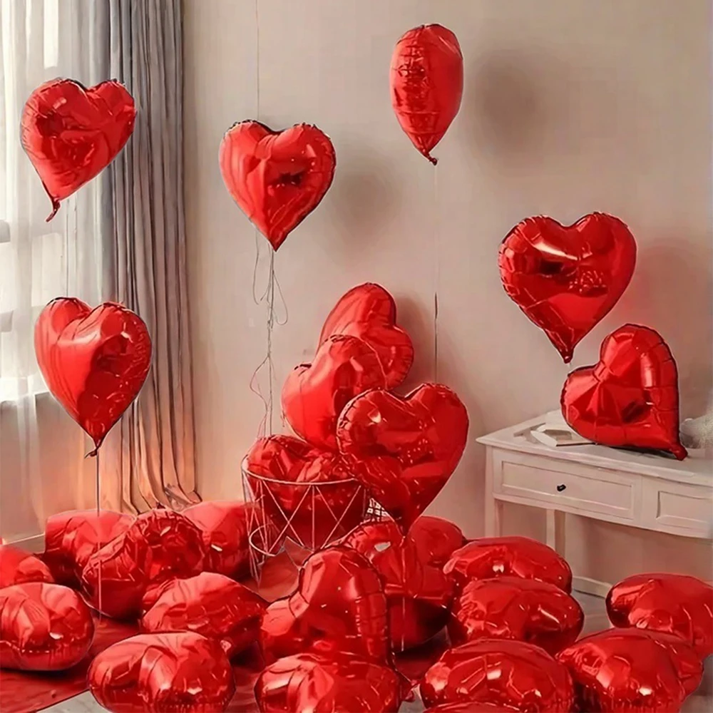 50Pcs Valentine's Day Heart Balloons 10" Red Love Heart Shape Balloon for Valentines Day Decorations Heart Foil Balloon Wedding