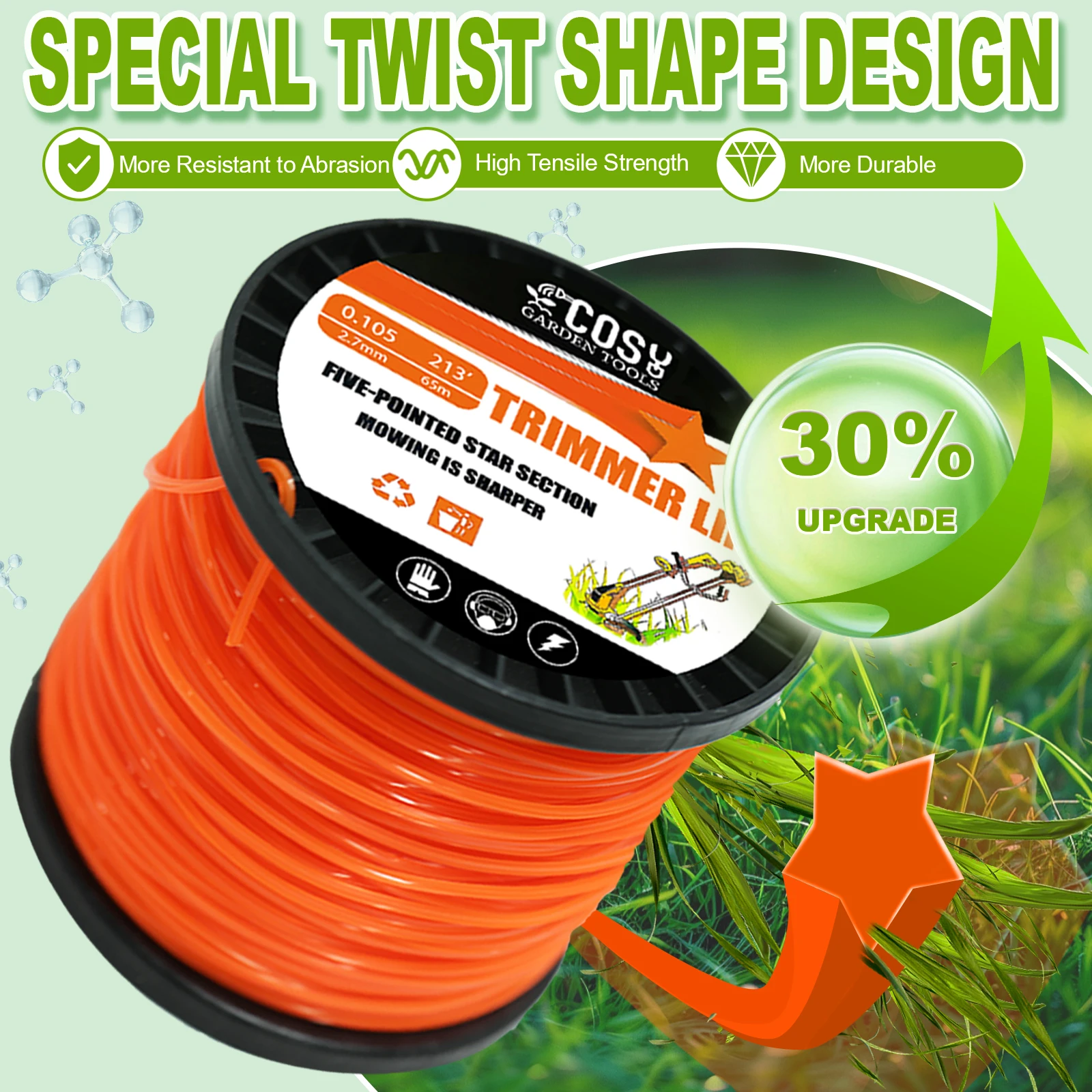3.0 มม./4.0mmเครื่องตัดแปรงSharpเชือกเครื่องตัดหญ้าPentagramไนลอนตัดTrimmer Line Trimmer Head Stringหญ้าTrimmer Roll Line