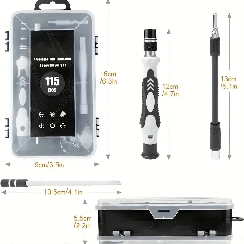 115-in-1-Magnetschraubendreher-Set, Präzisions-Multi-Handwerkzeug, Torx-Sechskant-Schraubendreher mit 98 Bits, Werkzeugkasten für die Reparatur von Computer- und Telefonen